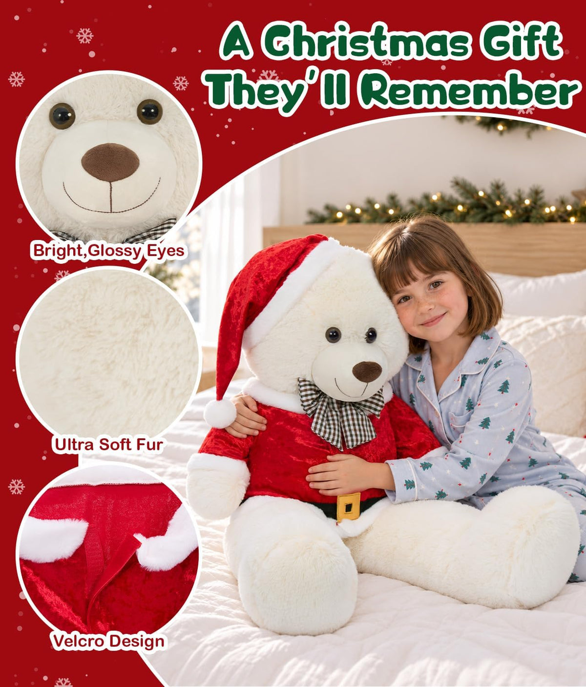 MaoGoLan Peluche de Navidad de 39 pulgadas, oso de peluche grande