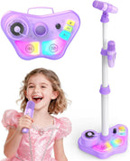 Máquina de karaoke recargable para niños, juguetes con 2 micrófonos inalámbricos, regalos de micrófono para niñas de 3, 4, 5, 6, 7, 8 años, nietos, altavoz Bluetooth con luces LED, regalo de cumpleaños para niños de 3 a 8 años