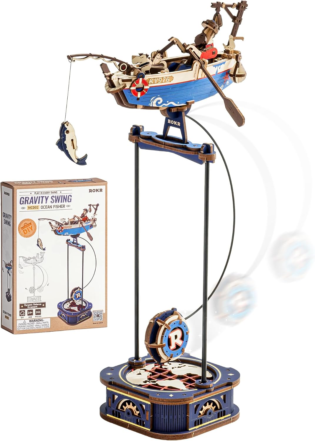 ROKR Rompecabezas de madera 3D para adultos, kit de modelo de pescador oceánico con columpio de gravedad, rompecabezas 3D de 161 piezas para adultos