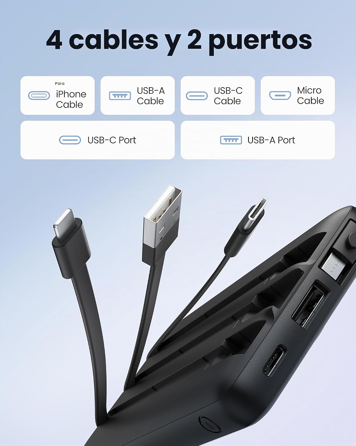 Coowisty Cargador portátil con cables integrados, banco de energía...