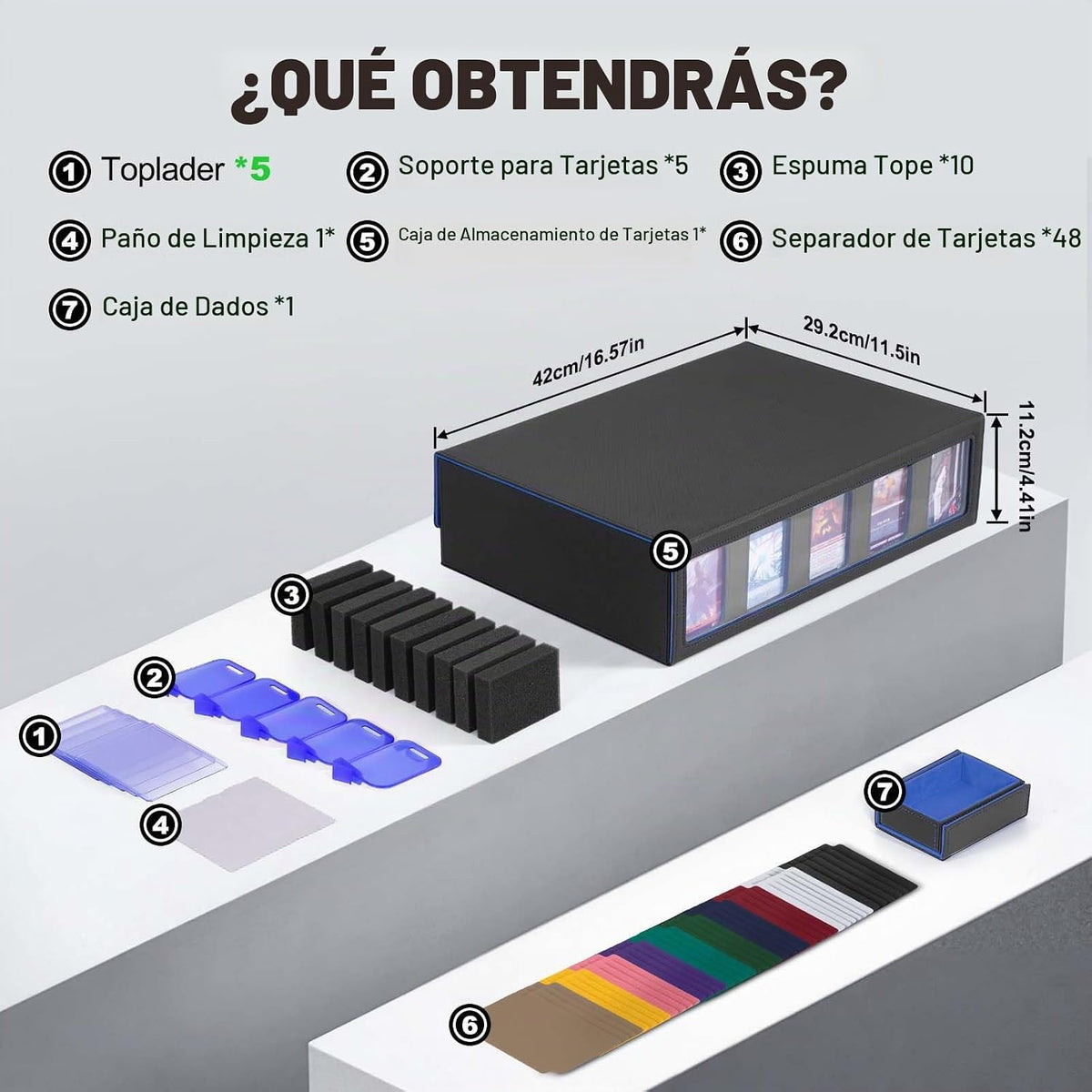 ZLCA Tarjetero/caja de almacenamiento para cartas de 5 filas con asa, caja de almacenamiento MTG