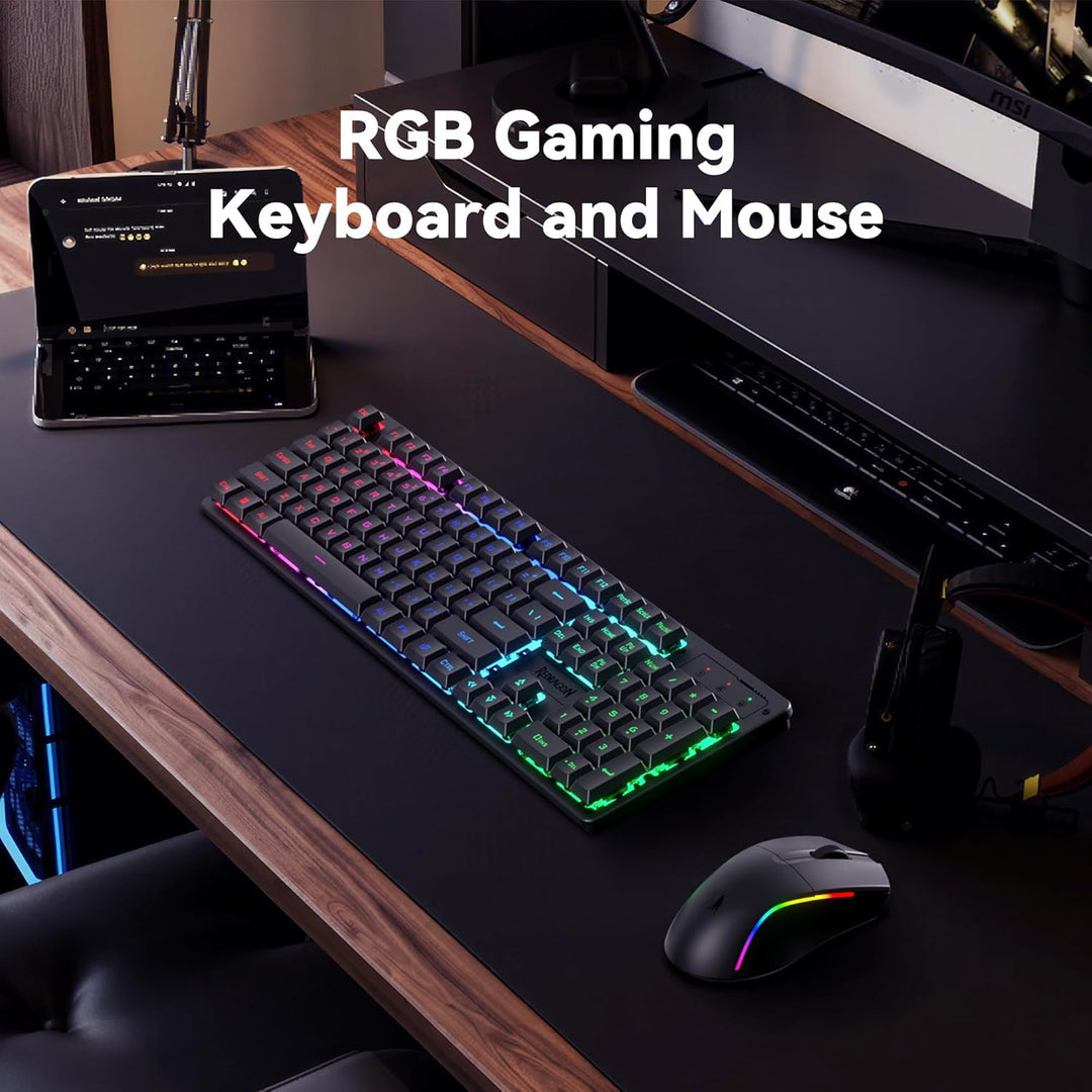 Redragon S107KS - Teclado y mouse inalámbricos para juegos, retroil...