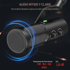 FIFINE XLR/USB Micrófono dinámico para podcast de transmisión, micrófono XLR de estudio, micrófono para PC todo en metal con botón de silencio, conector para auriculares, para grabación vocal, voz en