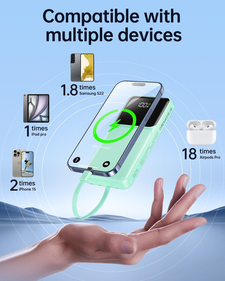 RONEGN Cargador portátil con cable integrado, cargador de batería d...
