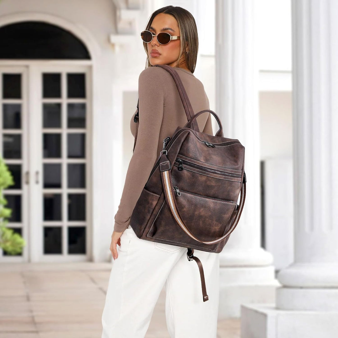 Mochila de cuero vegano para laptop AGLOD para mujer, mochila de 15...