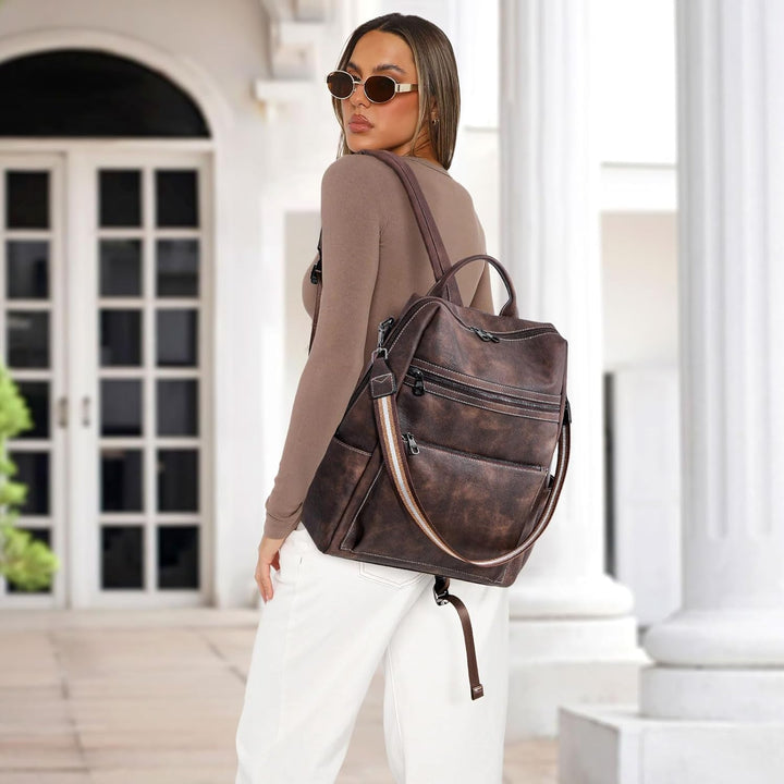 Mochila de cuero vegano para laptop AGLOD para mujer, mochila de 15...