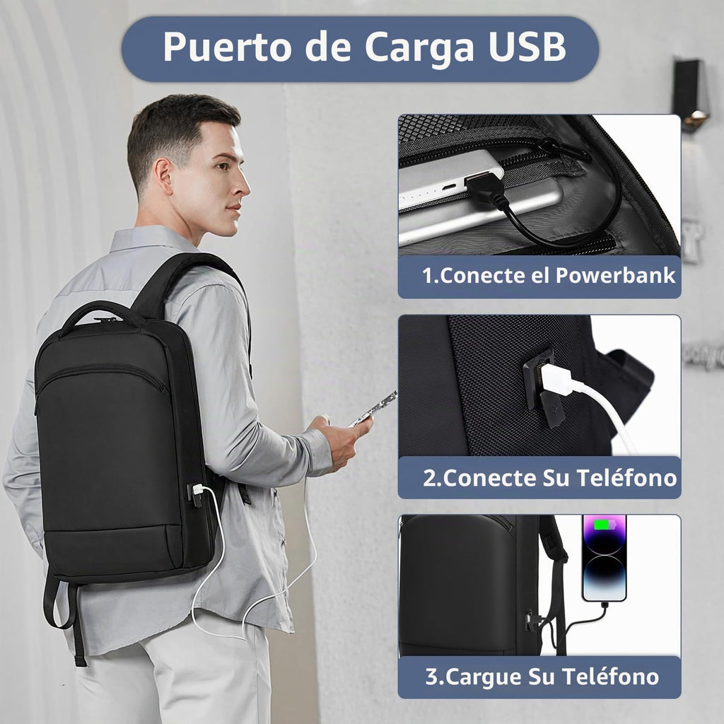 Mochila delgada para laptop para hombre, mochila de negocios ligera de 15.6 pulgadas, mochila de viaje impermeable con puerto de cargador USB, bolsa de computadora, mochilas universitarias, regalos para hombres y mujeres