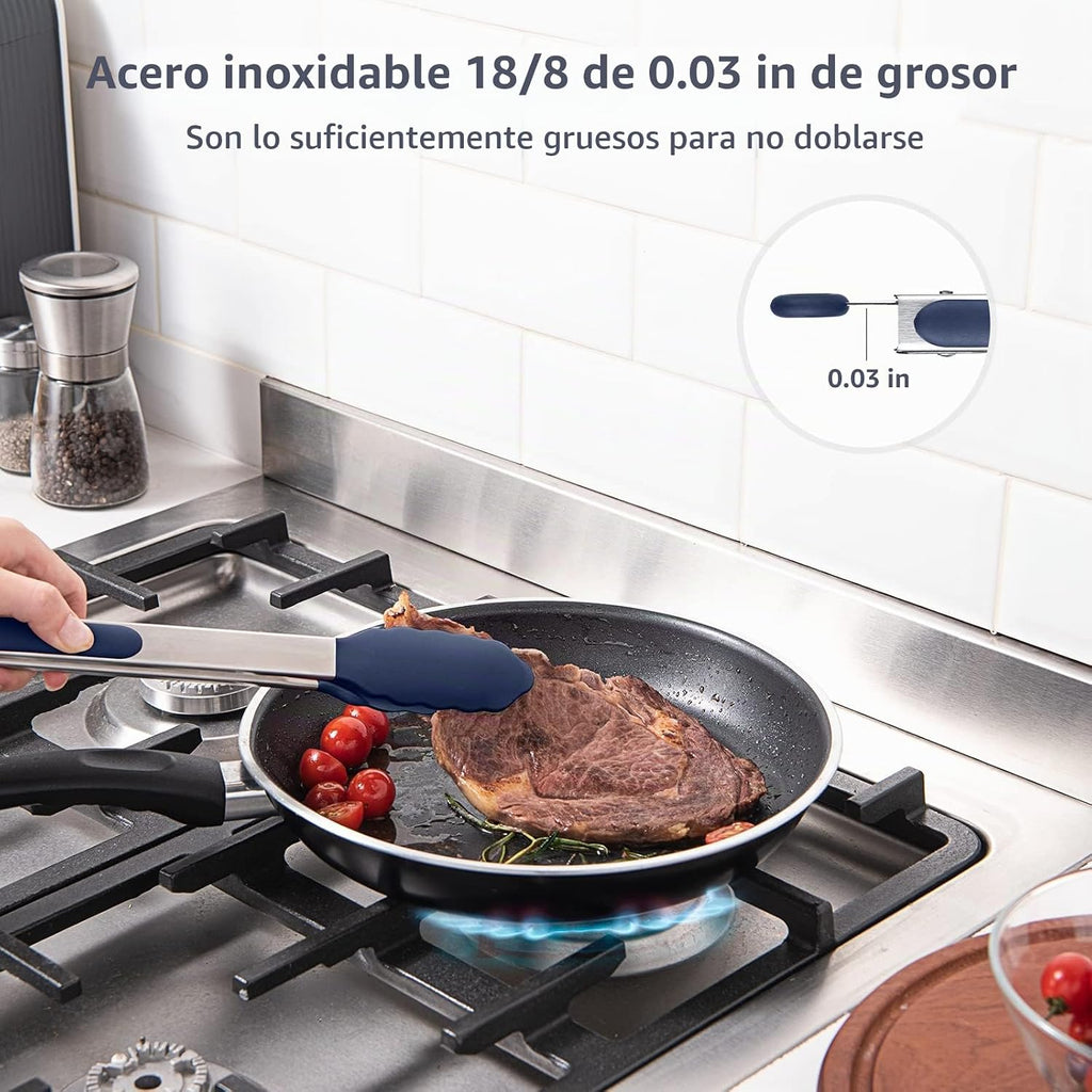 U-Taste Pinzas de Cocina para Cocinar, Resistencia al Calor de 600ºF, 3Pcs/Azul Medianoche
