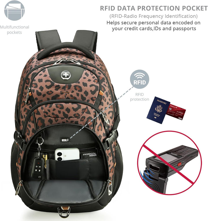 Swissdigital Mochila para laptop con puerto de carga USB, mochila d...