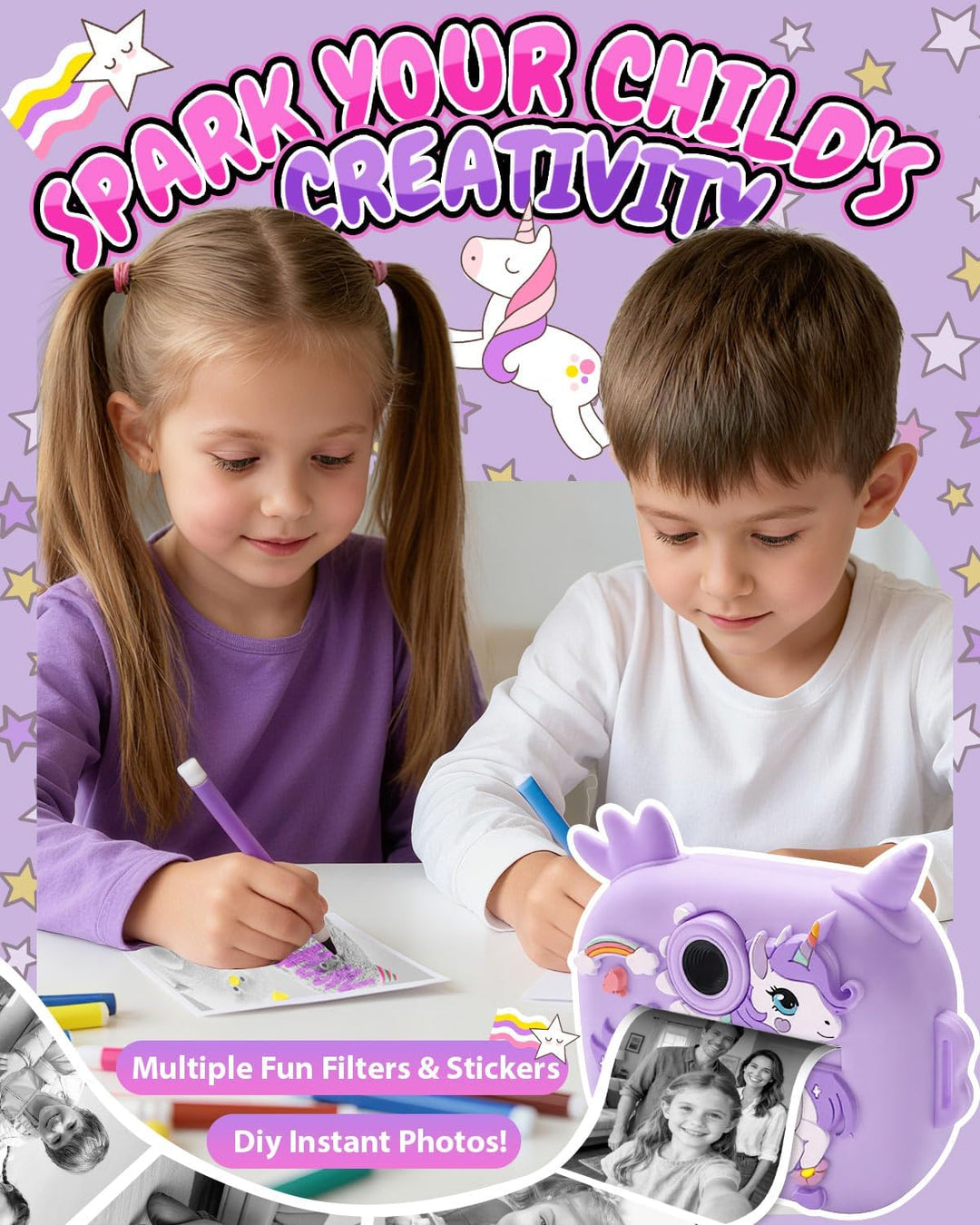 Cámara para niños con impresión instantánea, cámaras instantáneas p...