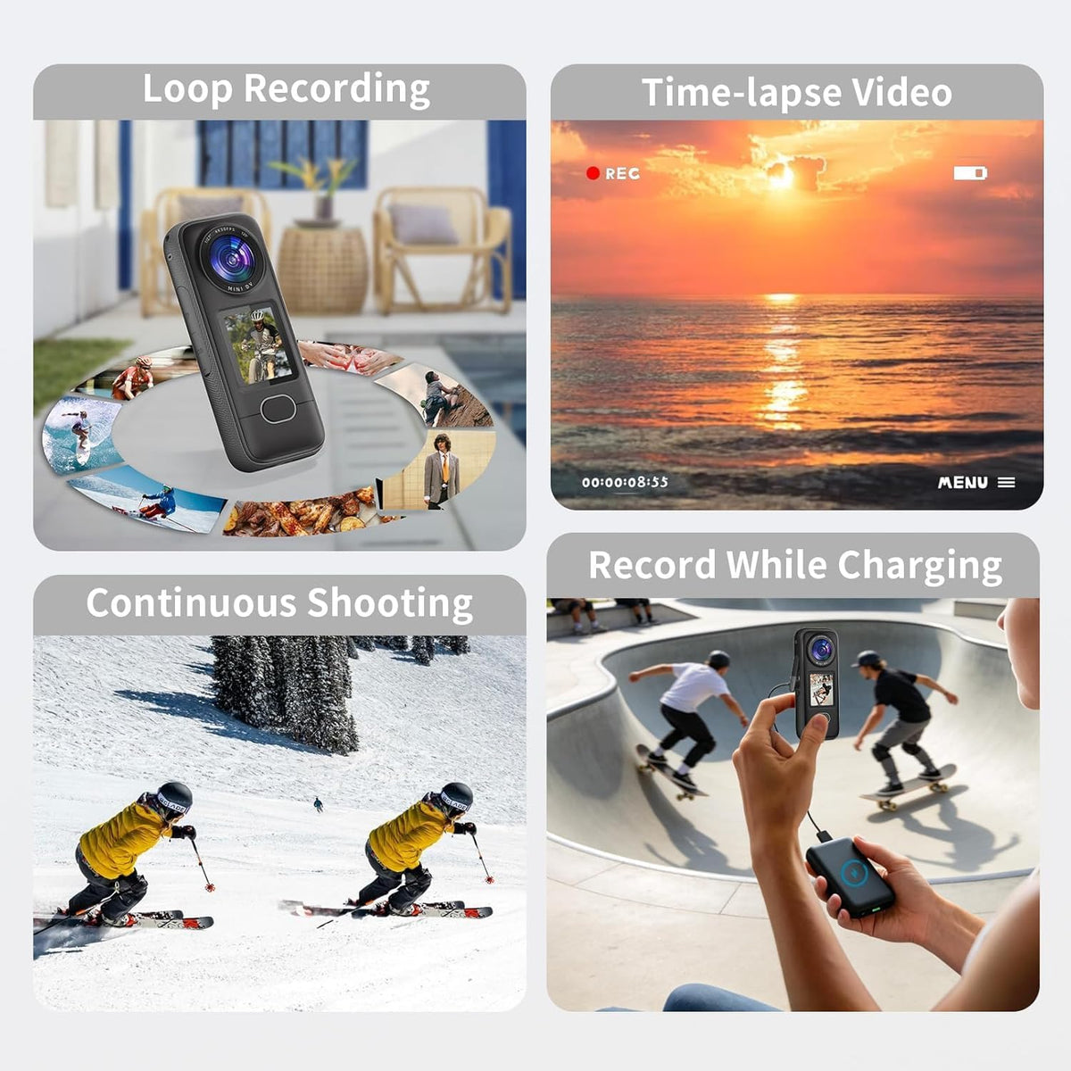 Cámara de acción 4K, 3.5 horas de duración de la batería, grabación manos libres, cámara de vlogging portátil IPX6 impermeable con pantalla HD de 1.4 pulgadas, grabadora de video con WiFi para viajes