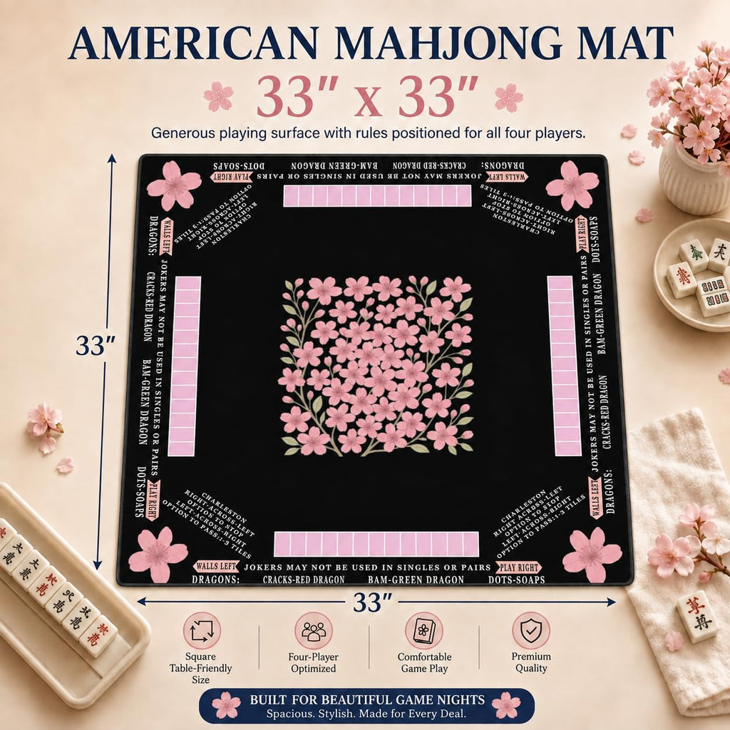 Tapete de Mahjong estadounidense (33 x 33, 0.1 in de grosor, flor de cerezo)