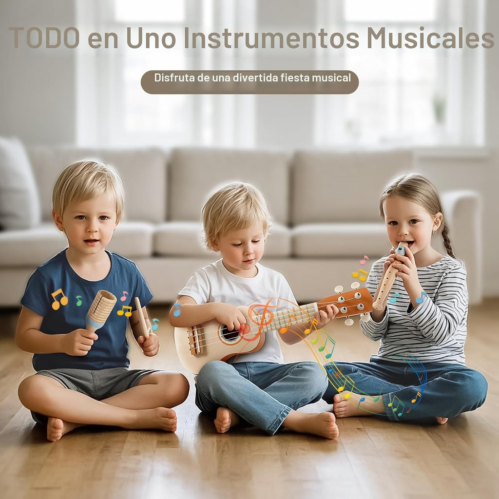 Vanplay - Juego de guitarra para niños, 7 instrumentos musicales de madera