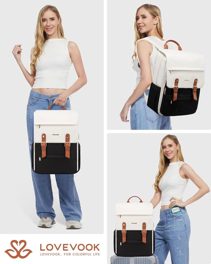 LOVEVOOK Mochila para laptop para mujer, mochila de viaje vintage a...