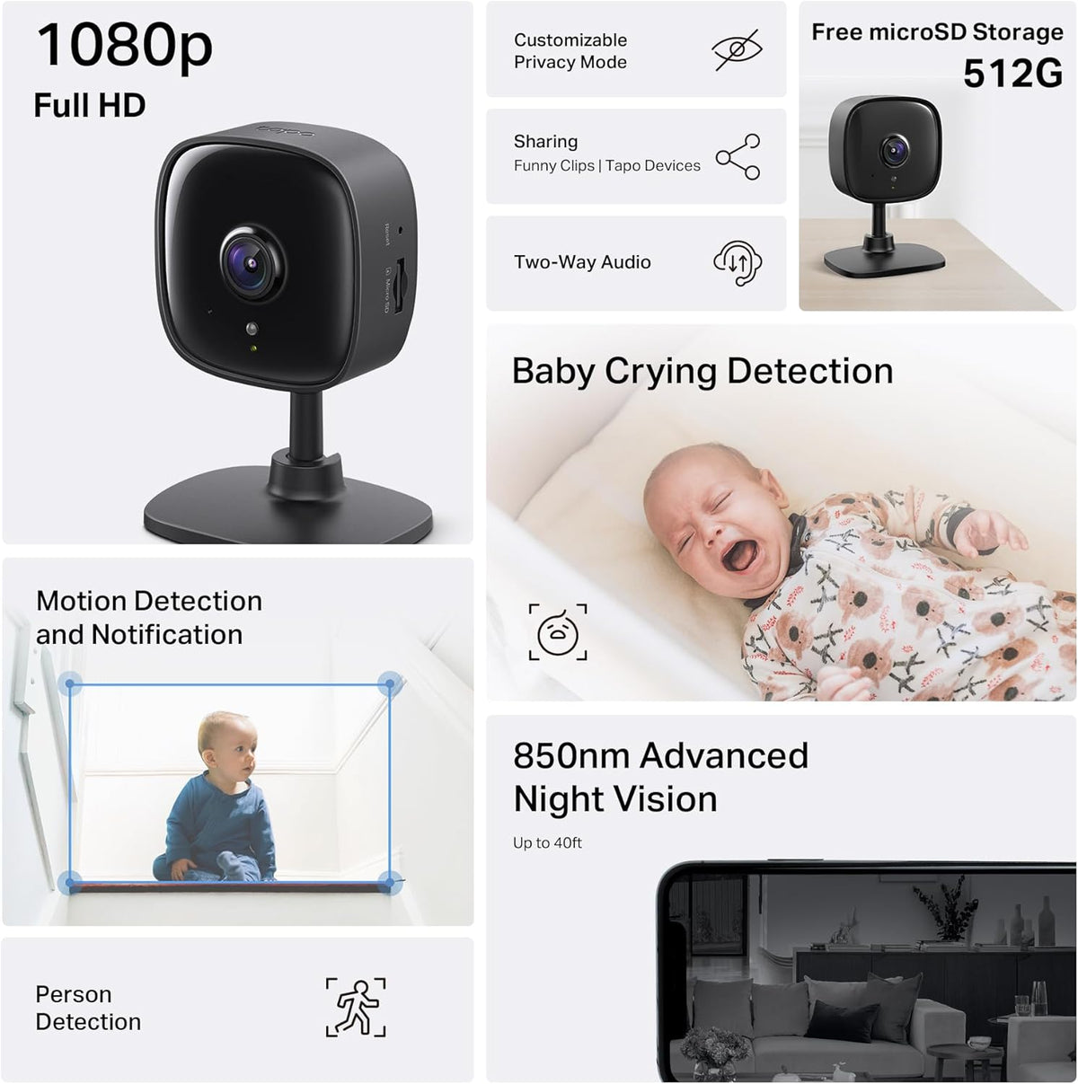 Tapo de TP-Link - Cámara de seguridad interior de 1080P
