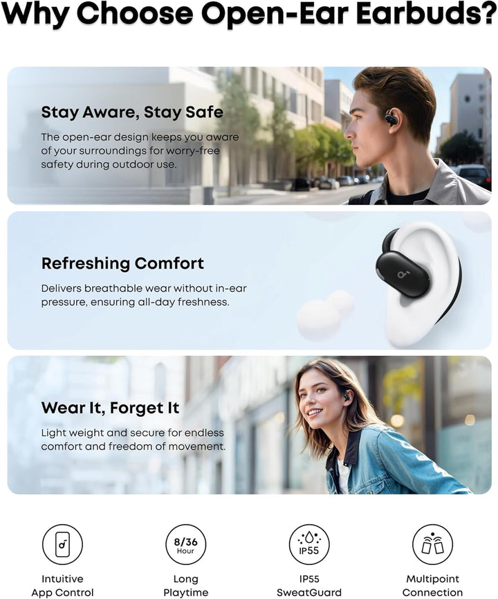 Auriculares Soundcore V20i de Anker de oído abierto, ganchos ajusta...