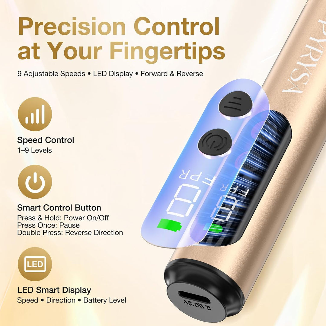 PYRYSA Taladro de uñas eléctrico inalámbrico, máquina profesional d...