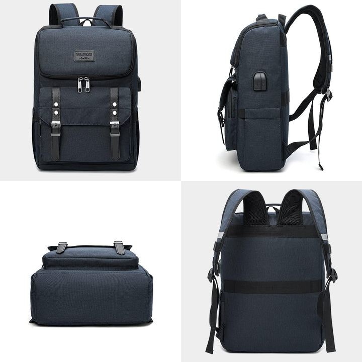 Mochila vintage para laptop con puerto de carga USB para mujeres y...