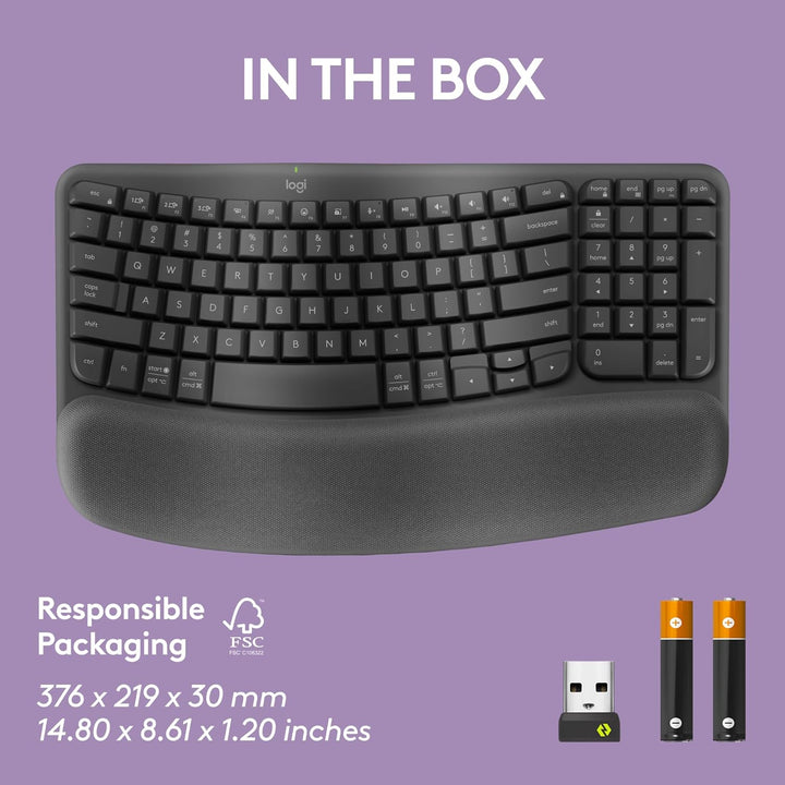 Logitech Wave Keys - Teclado Inalámbrico Ergonómico con Reposamuñec...