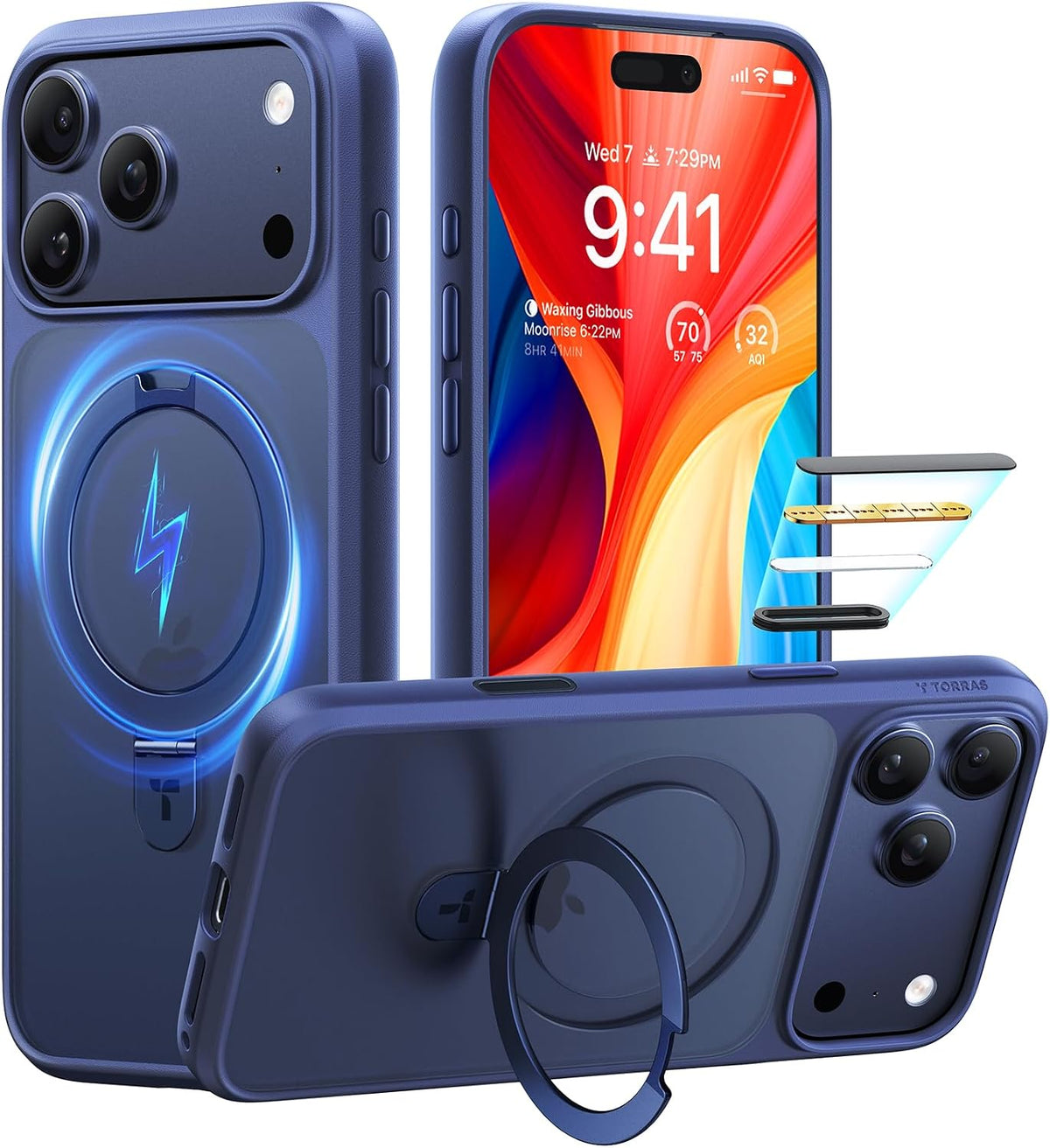 TORRAS - Funda para iPhone 17 Pro, soporte magnético, protección militar contra caídas 4X