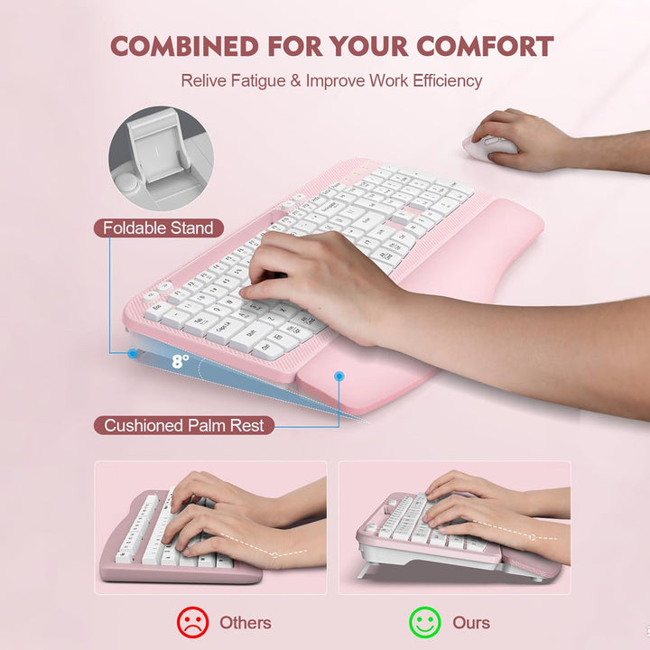Combo de teclado y mouse inalámbricos, teclado ergonómico de tamaño...