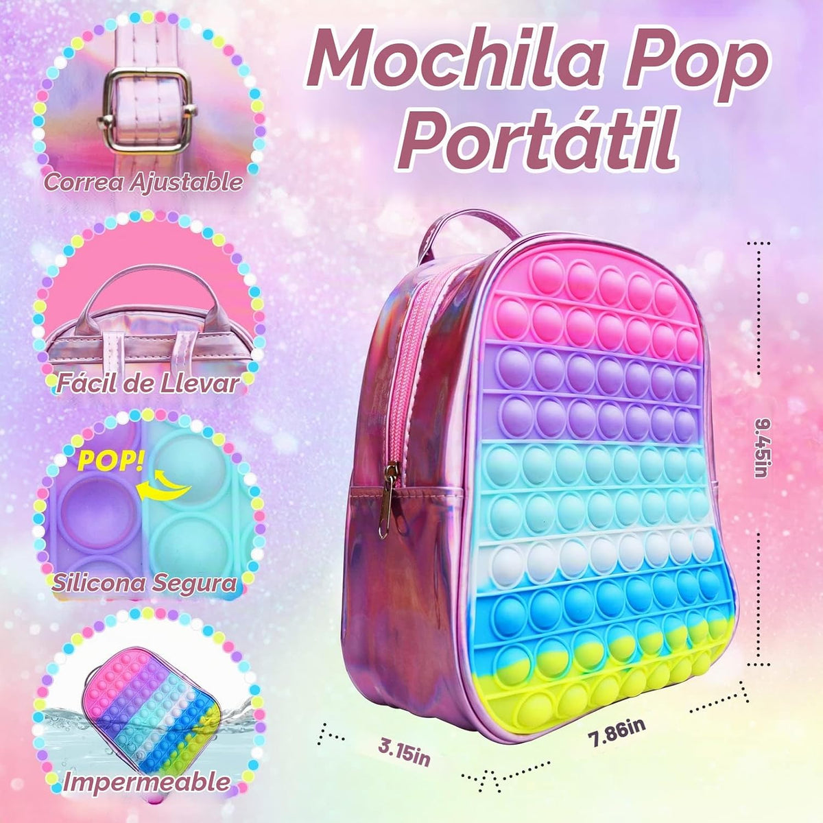 Mochila Pop Fidget para niñas, bolsas de reventar y cuaderno pop it y estuche de lápices de unicornio para niños, suministros escolares para aliviar el estrés, gran regalo de cumpleaños para niños
