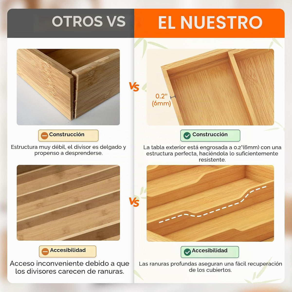 Lifewit Organizador de Utensilios de Bambú para Cajón de Cocina, Bandeja para Utensilios de Cocina