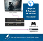 OREI Interruptor HDMI 2.1 de 2 puertos 8K, 8K a 60Hz, 4K a 120Hz
