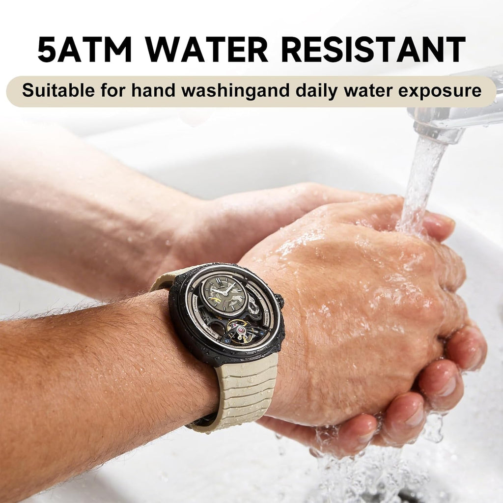 Reloj mecánico automático para hombre 1.693 in banda de silicona plateada