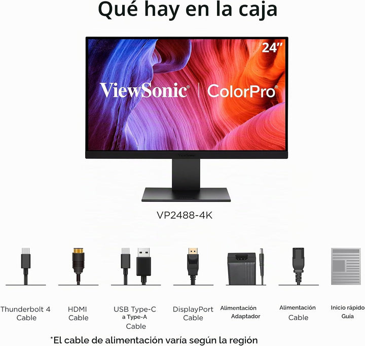 ViewSonic VP2488-4K Monitor IPS 4K UHD de 24 pulgadas, Thunderbolt...