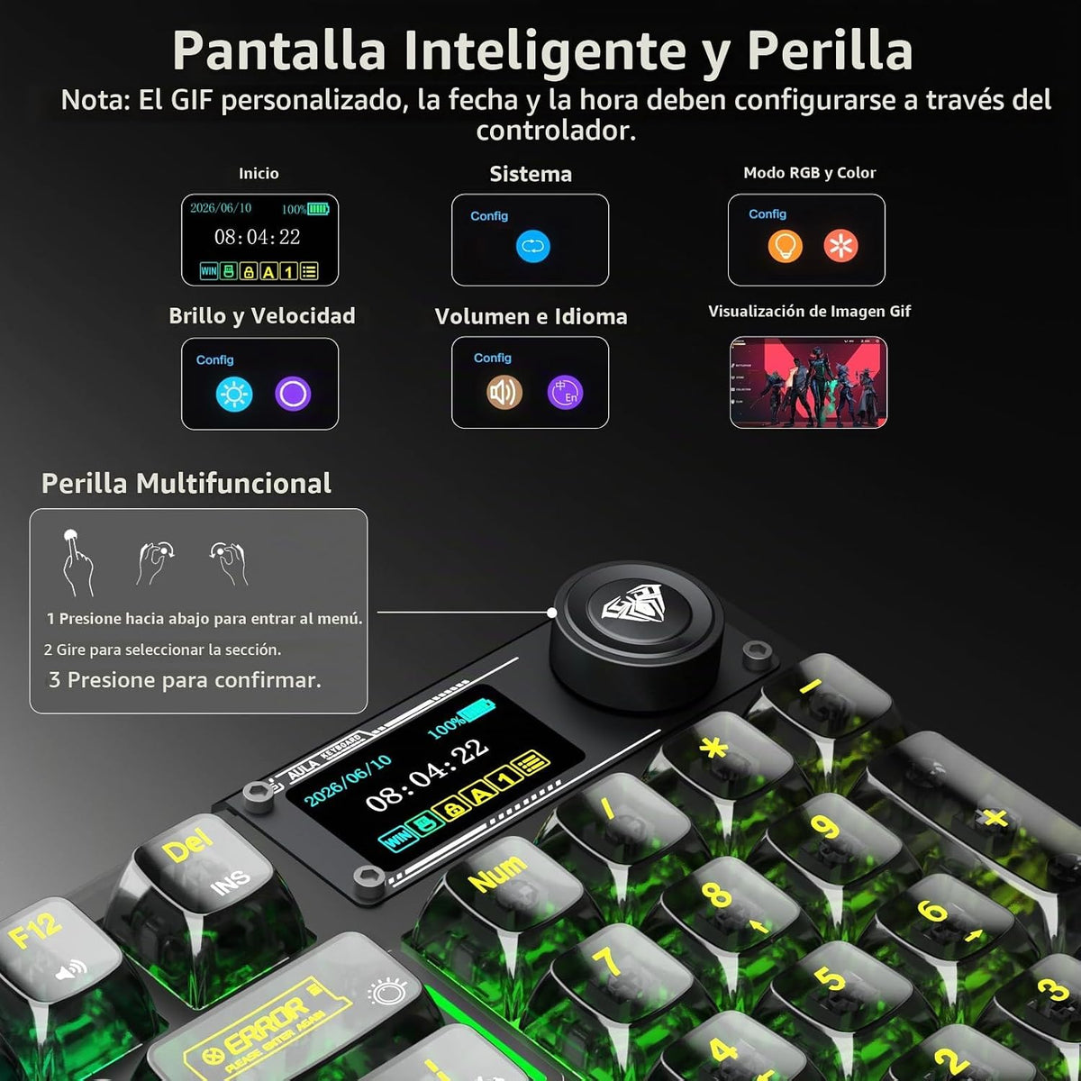 Aula F98Pro V3 - Teclado mecánico inalámbrico con pantalla y perill...