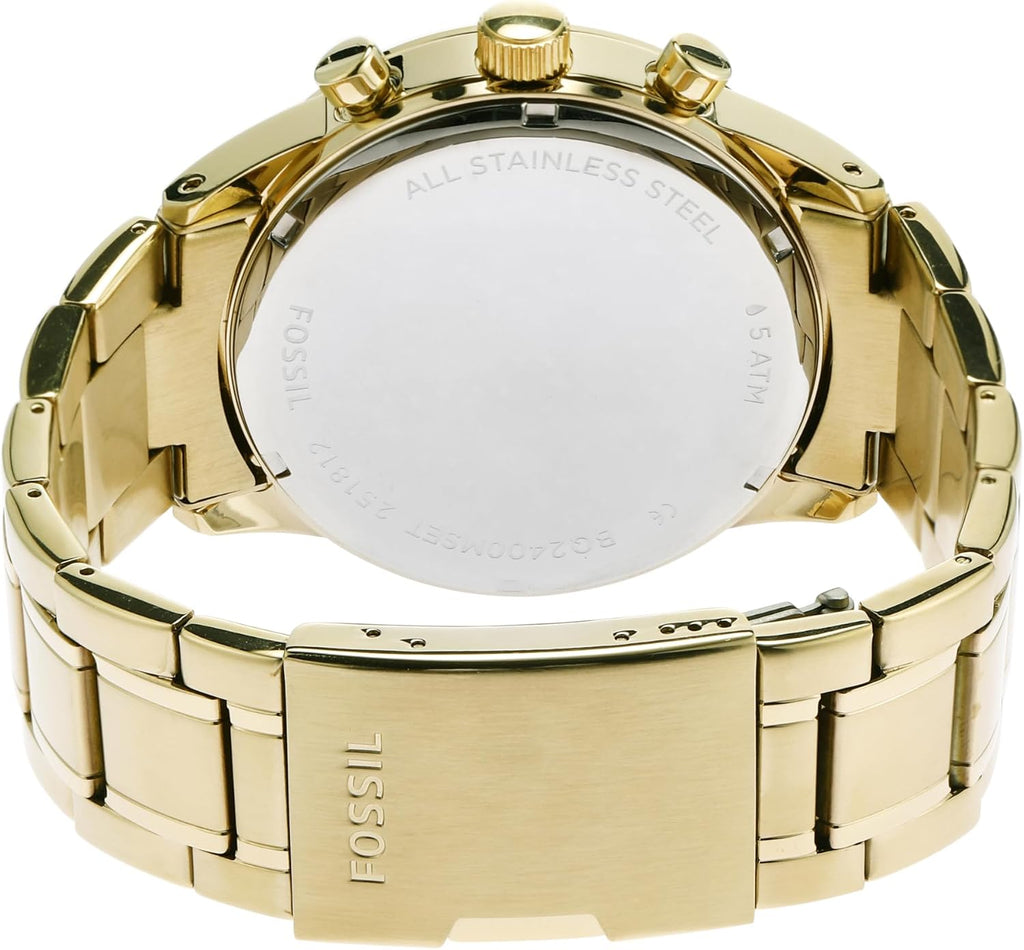 Conjunto de regalo de reloj de acero inoxidable con cronógrafo para él y ella, tono dorado