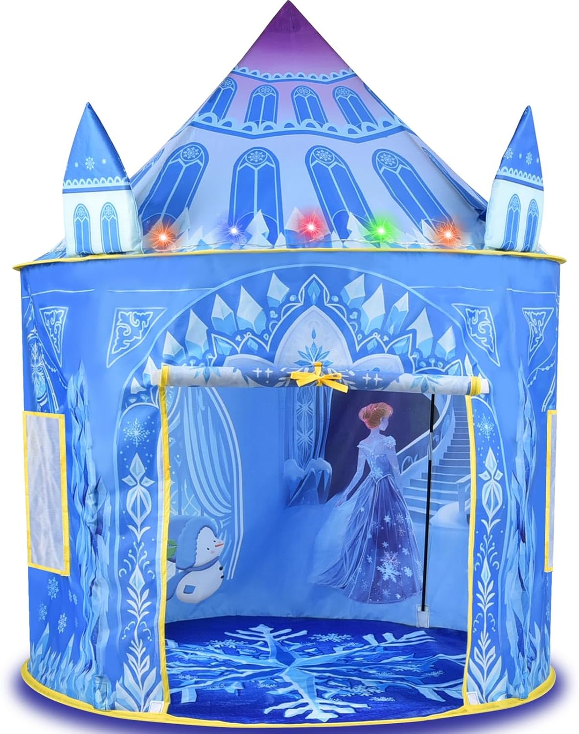 Tienda de campaña desplegable de princesa, juguetes congelados para niñas, grande de 53 x 41 pulgadas, castillo de hielo para interiores y exteriores, con luces LED y bolsa de transporte, regalo ideal para edades de 3 a 6 años
