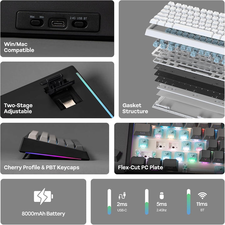EPOMAKER G84 PRO Teclado mecánico inalámbrico, 75% teclado para jue...