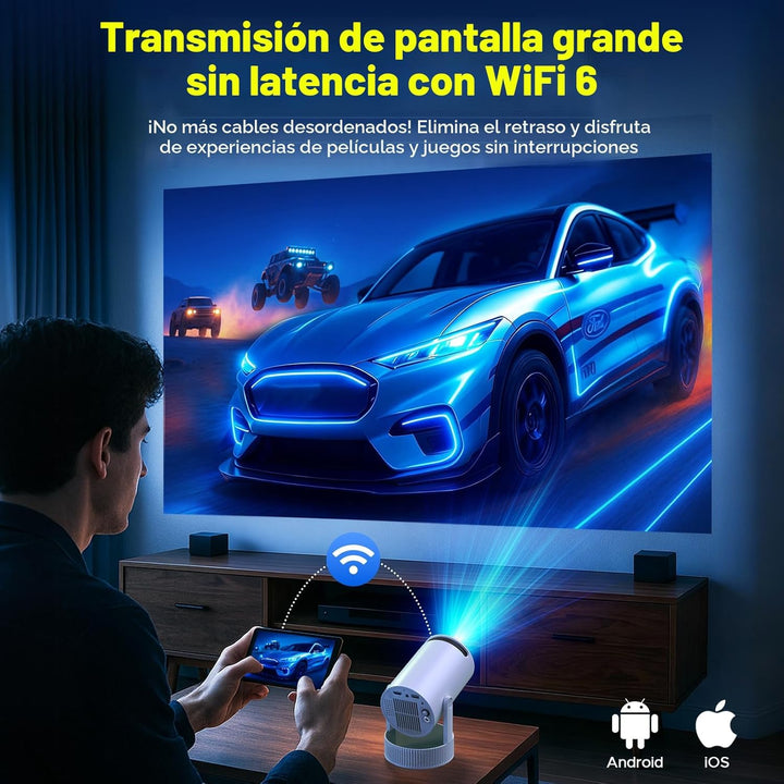 Mini proyector con WiFi y Bluetooth, batería recargable incorporada...