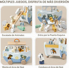 Joyreal Juguete de madera del arca de Noé para regalo de bautismo de bebé niño y niña de 1 año, juguete educativo Montessori de color neutro con clasificador de formas de animales, juguetes cristianos