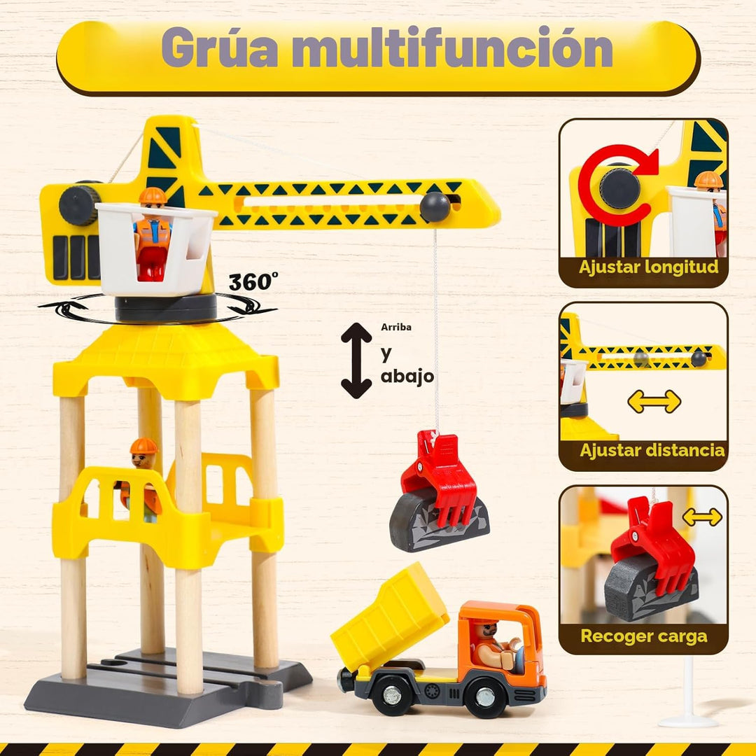 Lehoo Castle Juego de tren de madera, juguetes de construcción para...