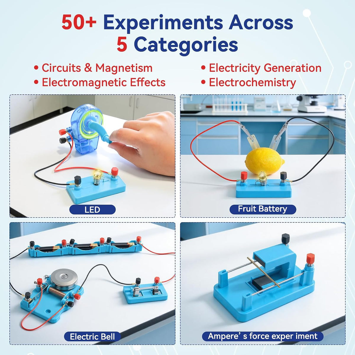 Kit de imanes de ciencia de 79 piezas para niños de 8 a 16 años, laboratorio de electricidad de física STEM definitivo, juego de experimentos de lujo con extensos circuitos de imanes