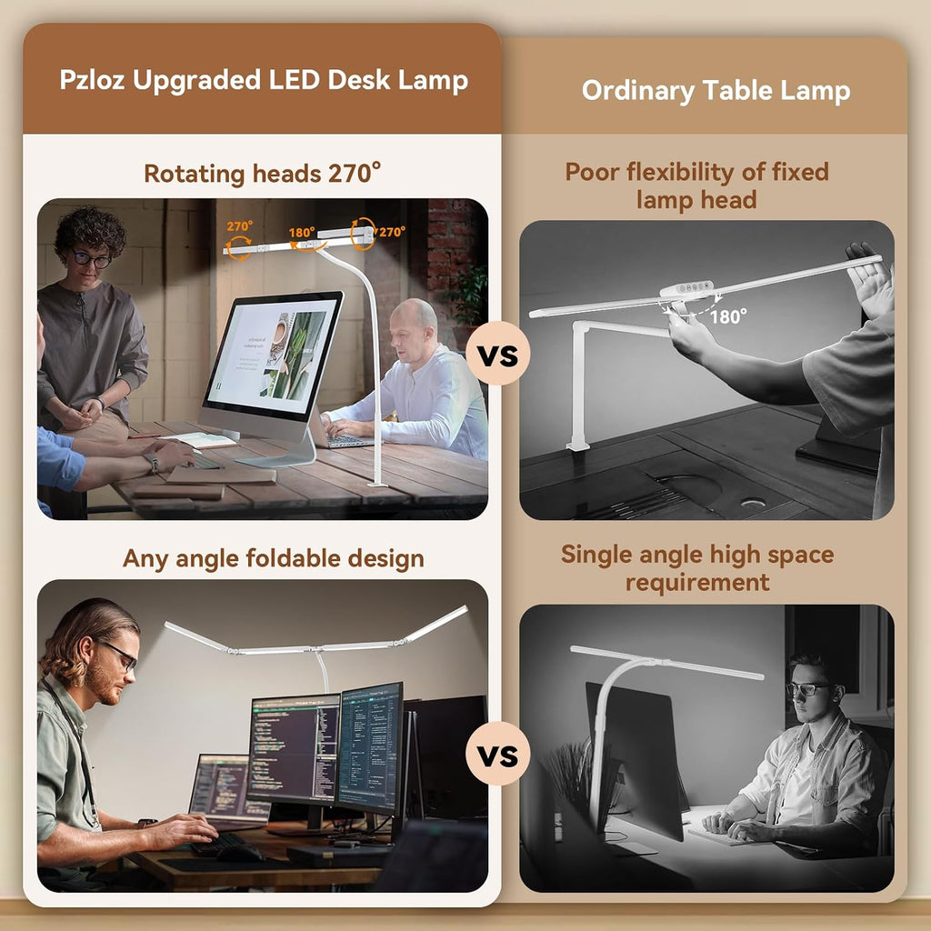 Lámpara Lámpara de escritorio LED con abrazadera: lámpara de escritorio de arquitecto para oficina en casa, cuidado de los ojos, monitor de computadora de doble cabeza, luz de escritorio de trabajo con control remoto, lámpara de mesa de escritorio