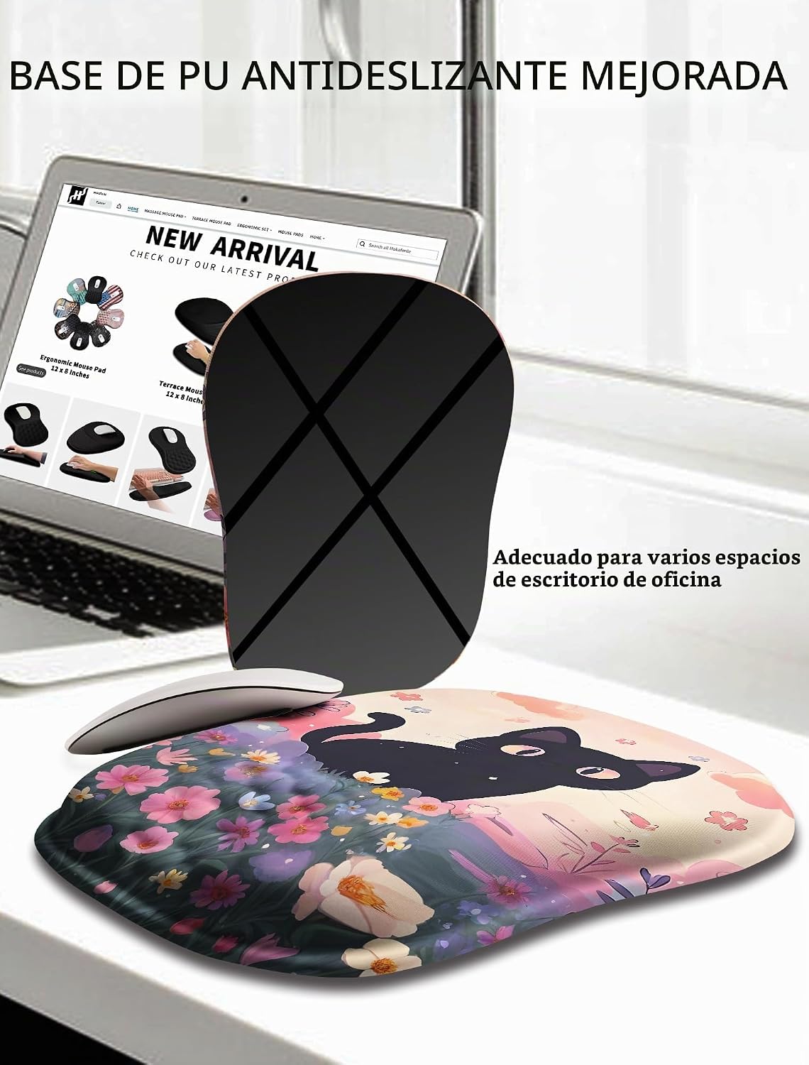 Hokafenle Alfombrilla de Ratón Ergonómica que Abraza la Muñeca con Soporte para Muñeca, Reposamuñecas en Forma de U para Alivio del Dolor del Túnel Carpiano con Espuma Viscoelástica Acolchonada con
