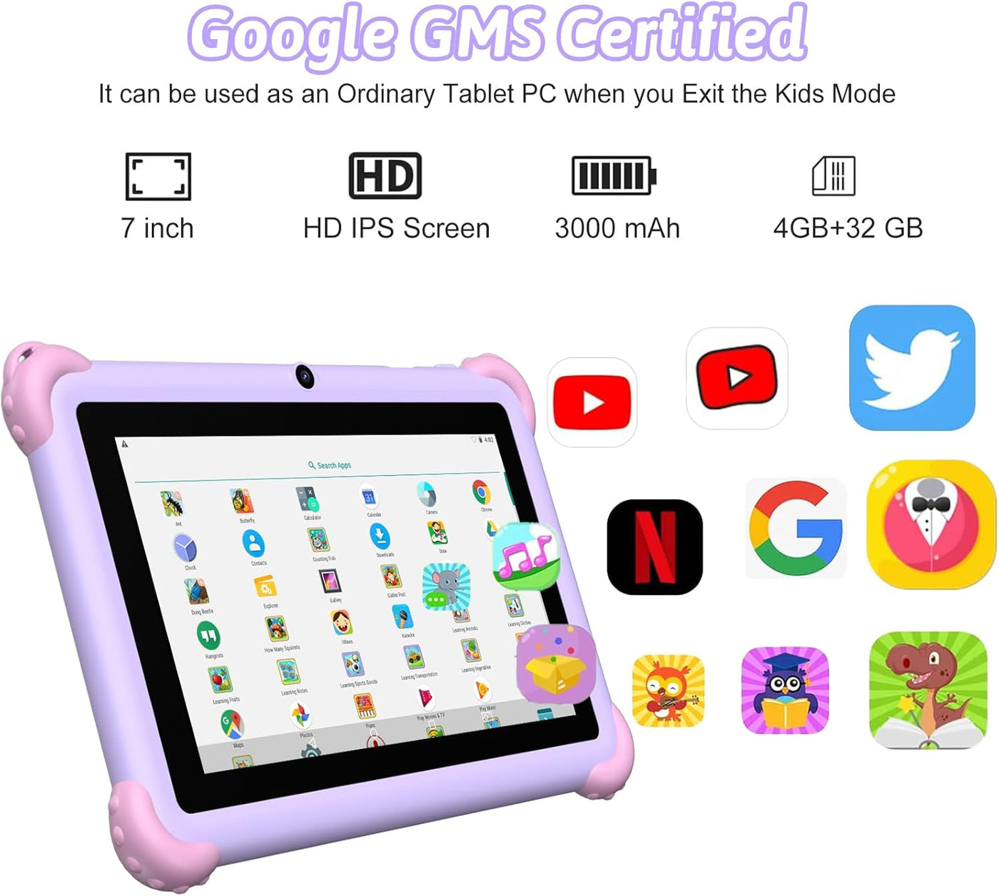 Tablet infantil de 7 pulgadas para niños pequeños, Android 12, 4 GB...