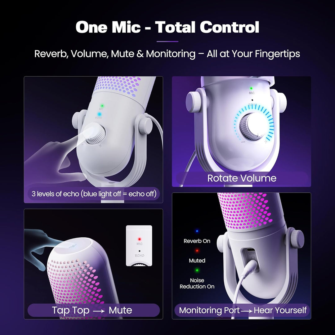 Micrófono USB para juegos de PC: Micrófono de condensador RGB para...