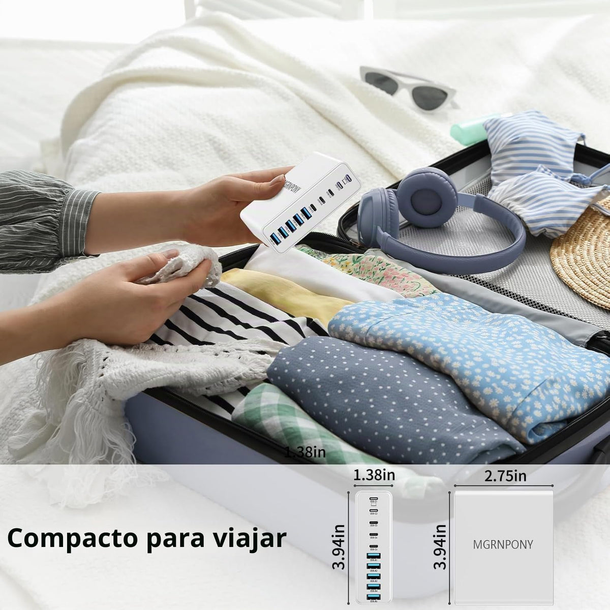 Cargador de 320W USB C, MGRNPONY, estación de carga USB C de 10 puertos GaN, blanco