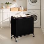 StorageWorks Cesta de lavandería de 3 secciones, carrito clasificador negro