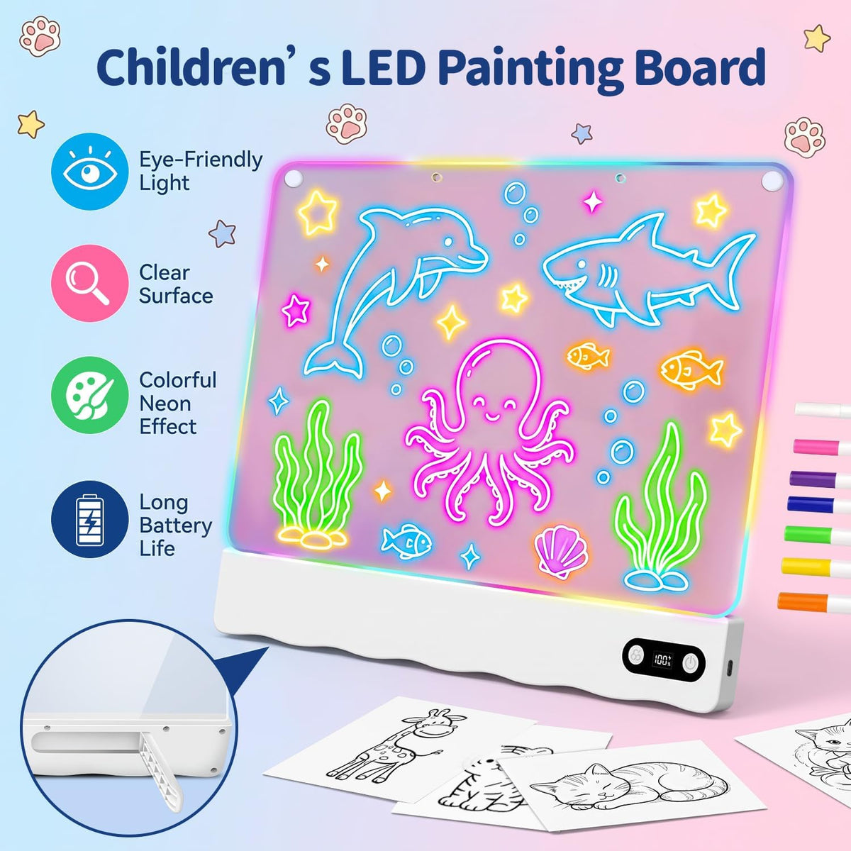 Paquete de 2 tableros de dibujo de luz LED recargables para niños
