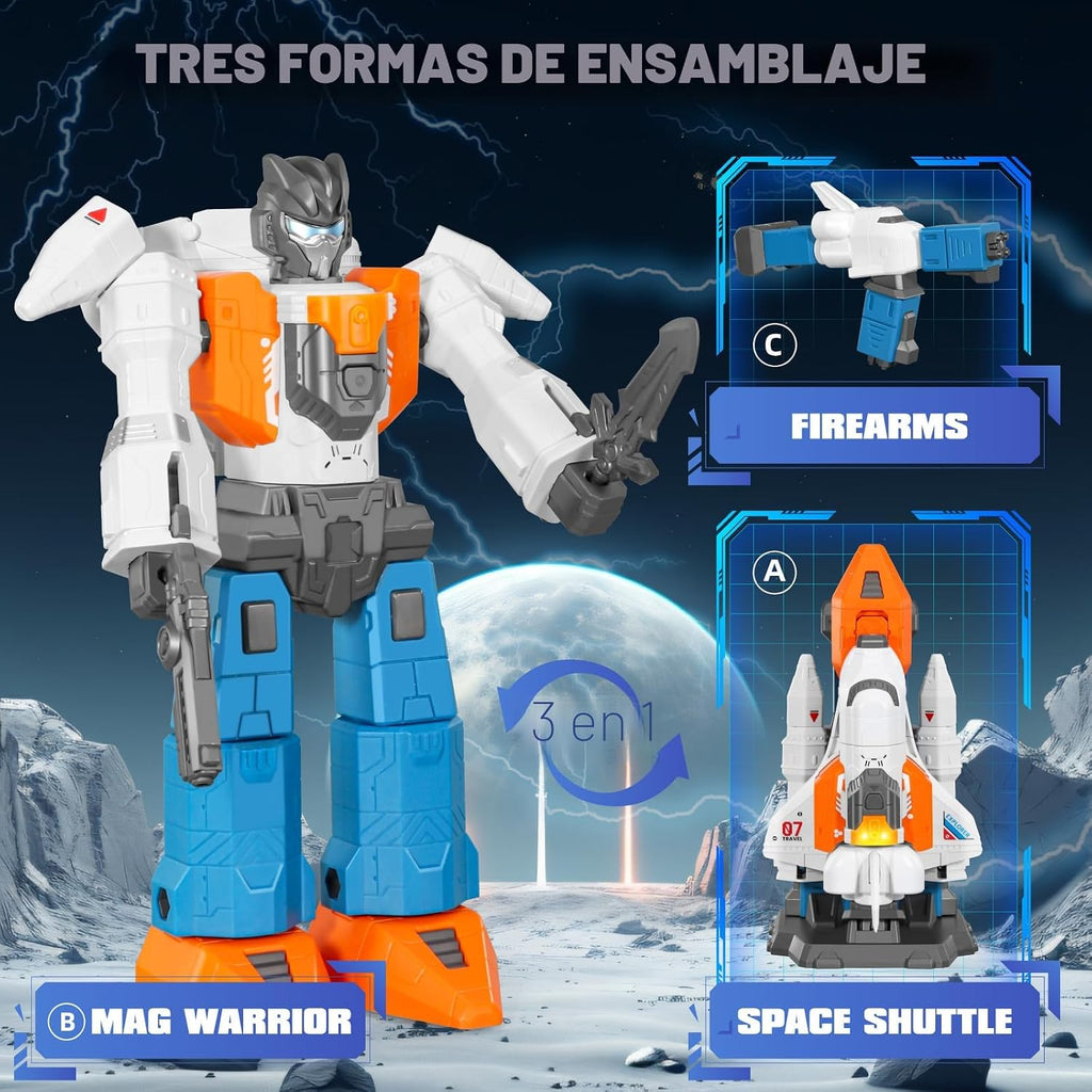 MIEBELY 3 en 1 Magnetic Transform Robot Toy Lights Sounds para Kids 3-9