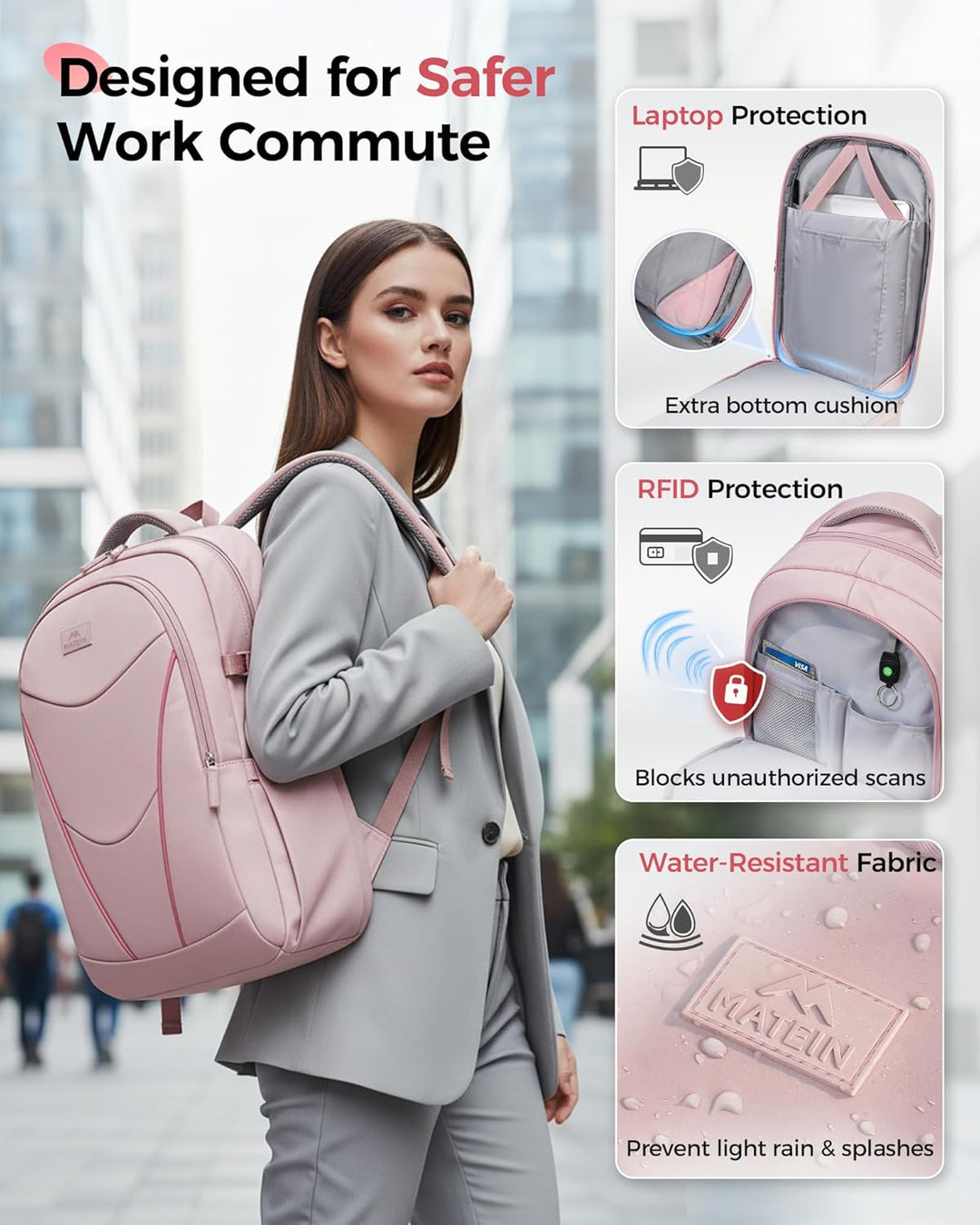 MATEIN HER Mochila de trabajo para laptop con compartimento para al...