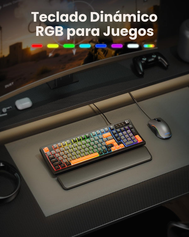 SABLUTE Teclado y mouse para juegos, teclado de membrana silencioso...
