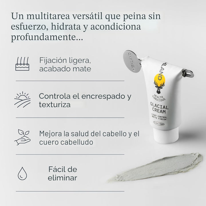Highland Glacial Cream - Crema para peinar el cabello, suaviza, hid...