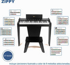 ZIPPY Teclado de piano para niños, piano digital de 37 teclas para niños, instrumento educativo musical, piano de madera para niñas y niños a partir de 3 años (negro Plus)